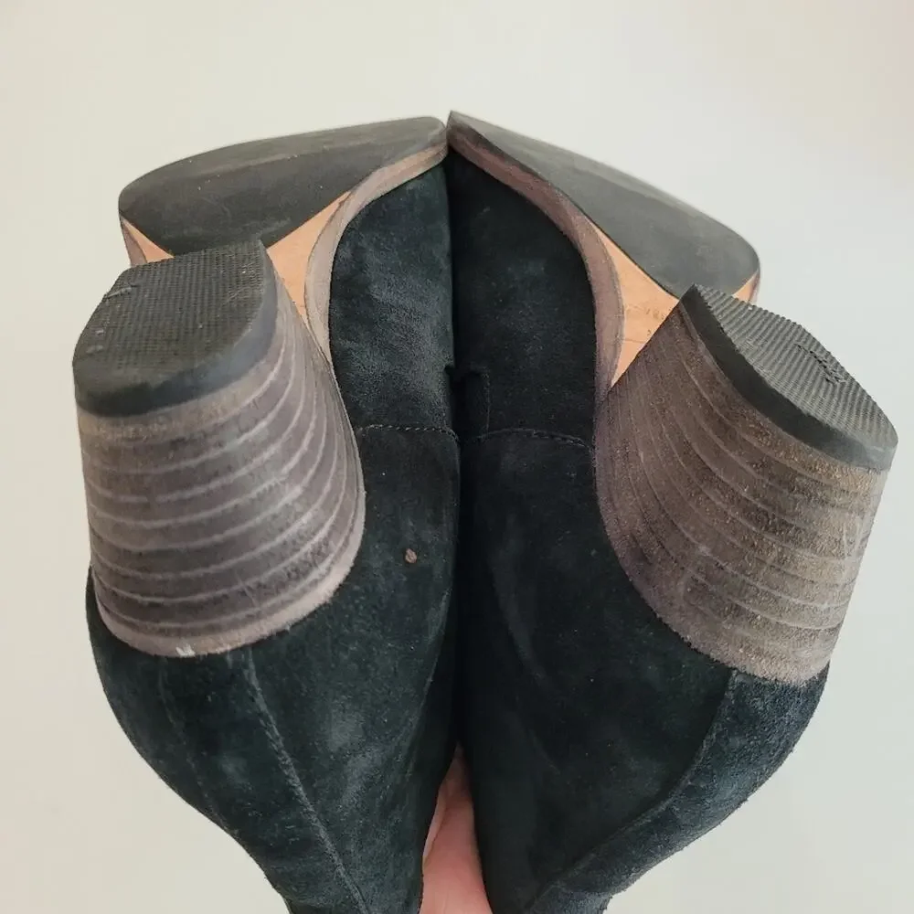 Aquatalia Black Suede Fiona Chelsea Boots Chunky Heel 8.5
